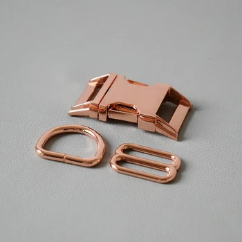10 Conjuntos (25mm) Cinto de Metal Dourado controle Deslizante Fivela Ajustável Loops de DIY Tiras de Sacos de Correias de Acessórios de-Rosa de Ouro