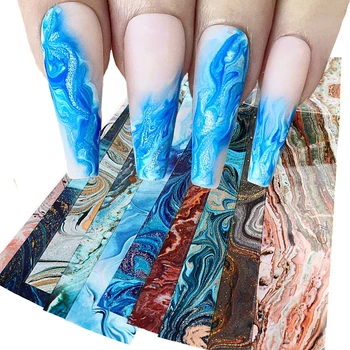 10pcs Blue Marble Nail Art Películas de Tinta Florescendo de Transferência de Adesivo Para Unhas 3D Golden Wave francês Manicures Decorações LEBDZ-DLS