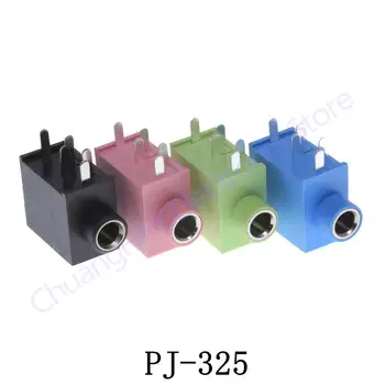 10Pcs PJ-325, de Dois canais, tomada de fone de Cinco pinos de plug-in Horizontais Preto Vermelho Verde Azul conector de Áudio de 3,5