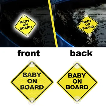 1Pc Impressão frente e verso Bebê a Bordo Adesivo com Otários para a Janela do Carro a Noite Reflexiva Sinal de Aviso de PVC Placa de Aviso de Decalque