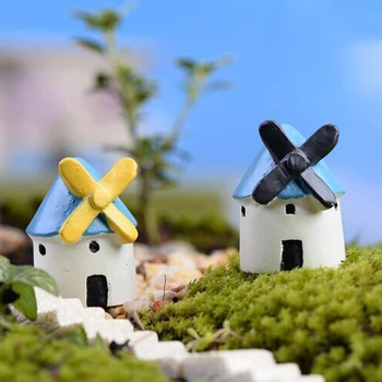 1pcs Moinho de vento Castelo Mini Terrário Figuras de Bonsai Ferramentas de Jardim encantado Miniaturas de Resina Artesanato Jardim Gnomos