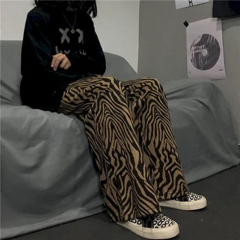 2021 primavera, outono de hip-hop de alta rua escura padrão zebra casual calças wide-leg calças homens mulheres hetero-perna calças hipster