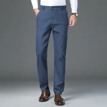 2022 Nova Falso Jeans de de Sarja de cintura Alta Ajuste de Perna Reta Homens de Calças de Elástico de cintura Negócios Algodão Casual Calças Stretch