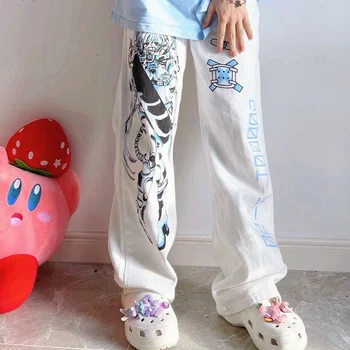 2023 Anime Calças Para Mulheres Moda Verão Wide Leg Pants Streetwear Harajuku Impressão Solto E Casual Cyberpunk Roupas