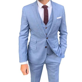2023 mais Recente Azul Lapela Fenda de Negócios Mens Ternos 3 Peças Casual Smoking para os Padrinhos de Casamento Ternos Masculinos Vestito Uomo Elegante