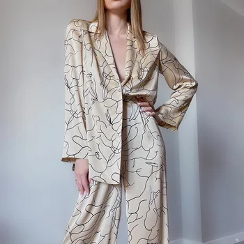 2023 Mulheres de Verão Solto Floral Pijama de Blusa e Calça de Conjuntos de 2 peças de Roupa Sexy de Filamento de Viscose Elegante Novo Naipe