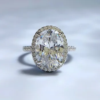 2023 nova prata 925 9 * 12 oval pombo ovo popular de mulheres de alto teor de carbono do anel de diamante de moda anel simples