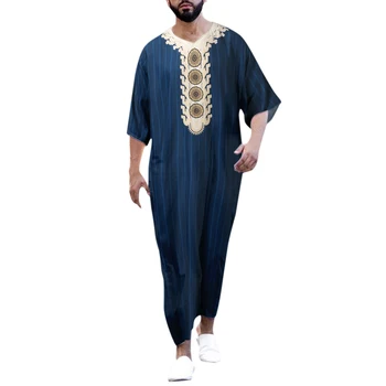 2023 Novo Muçulmano Vestes Homens Islâmica Moda Vestuário De Impressão Kaftan Étnicas Tradicionais Do Oriente Médio Causal Solta Jubba Thobe