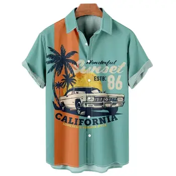 2023 Verão de Homens Havaí Vintage Car Series 3D Digital de Impressão Polo Camisa de Manga Curta