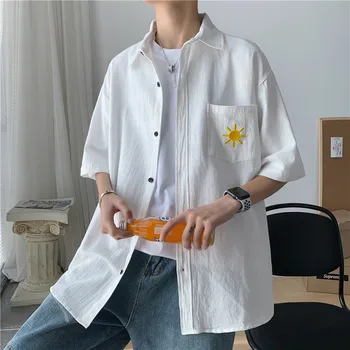 2023 Verão Nova Camisa masculina manga Curta Versão coreana Solta Jaqueta Confortável e Casual Camisa Boutique de Roupas de Estilo Simples