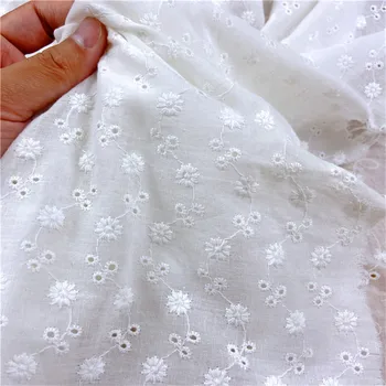 3YardX 135 cm de Puro Algodão Branco Vazados de Renda Bordada Tecido para Crianças, Vestido de Camisa