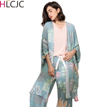 4 PCS Primavera, Outono de Pijama Conjuntos Para as Mulheres Deixam Impresso Pijamas Mujer Feminino Colete Top E Shorts de Dormir Terno Conforto Homewear