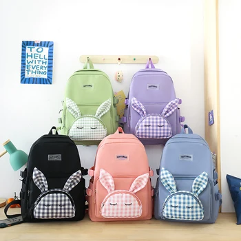 4-peça saco de escola definir Bonito estudante de mochila de Doces de cor sacos de escola para meninas Kawaii coelho mochila de crianças mulheres mochila cor-de-rosa