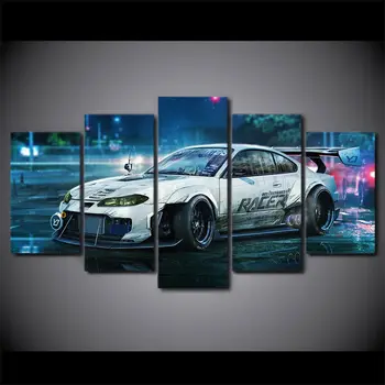 5 Peças Branco Nissan Silvia S15 Carro de tração Speedhunters Lona Impressão Arte de Parede Imagens HD de Impressão de Cartaz Pinturas Não Enquadrado