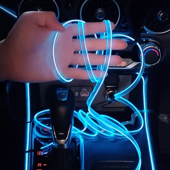 5m do Interior do Carro Atmosfera de Iluminação de Tira de LED 5V DIY Flexível EL Luz Fria Linha de Tubo Com USB Auto Decoração do Ambiente da Lâmpada