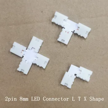 5pcs 2 pinos 8 milímetros Conector LED L T X Forma de Cruz,para 2 pinos 3528 SMD 2835 30-120LEDs/m de Tira do Diodo emissor de Luz IP20 não-impermeável