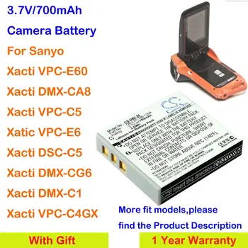 700mAh Bateria da Câmera DB-L20, DB-L20A para Sanyo a xacti E60, C1, C4, C5, C6, CA8, J4,CG65,E6,E7,CG6,CG9,CA8,CA65,CA9