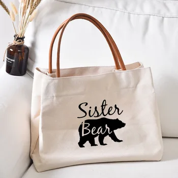 A irmã Urso Imprimir Sacola de Presentes para Amigos Mulheres de Lona, Saco de Praia Shopping Bag Saco de Viagem lancheira Personalizar