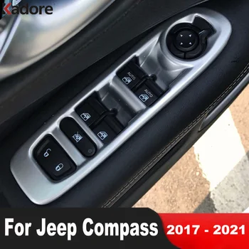 A Porta Do Carro Braço Janela Interruptor Com Botão Tampa Do Painel De Guarnição Para Jeep Compass 2017 2018 2019 2020 2021 Matte Acessórios De Decoração