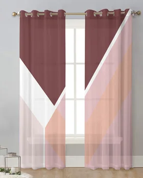 Abstrato cor-de-Rosa Geometria Cortinas de Tule para a Sala de Quarto Pura Cortinas da Janela da Cozinha Varanda Moderna Cortinas de Voile