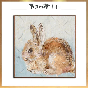 Animais de pintura em tela bonita coelho squashy da pintura a óleo da caixa de adoráveis animais de adorno quarto átrio do hotel