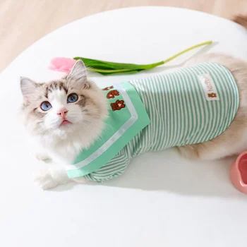 Animal De Estimação Com Roupas De Verão, Moda Primavera Faixa Suéter De Gato Bonito Designer Camisa Pequeno Dos Desenhos Animados Do Cão Pijama Chihuahua Maltês Yorkshire