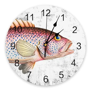 Antigas Manchas de Pintura a Óleo de Peixe Relógio de Parede Silenciosa Digital Relógios para Casa Quarto Sala Cozinha Decoração