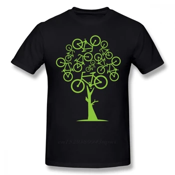Artística Imagem De Bicicleta Verde Árvore T-Shirt Para Homens Slim Fit Ganhos Plus Size Tee Camiseta De Presente De Natal Camiseta De Tecido De Algodão