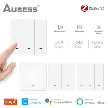 AUBESS Tuya ZigBee 3.0 Inteligente de Cena Mudar de Casa Inteligente Empurrar 1/2/3Gang Botão Controlador Funciona Com ZigBee Smart Gateway Aplicativo Vida
