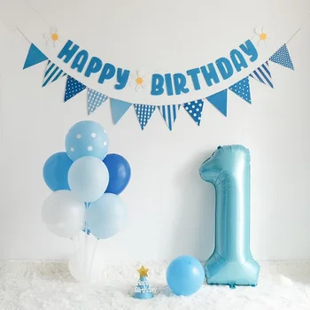 Azul Festa de Aniversário Banner Conjunto de Balões Titular Definido para a Mesa de Sobremesa Daisy Garland Não-tecido de Letra Banners para festas