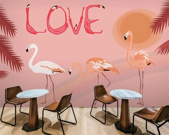 beibehang tamanho Personalizado de papel de parede Nórdicos simples cor-de-rosa flamingo quarto infantil decoração de fundo Papel de Pared 3D papel de parede