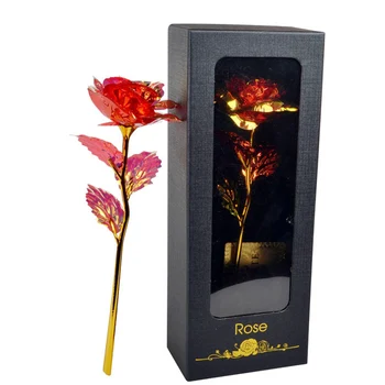 Caixa de presente 24kGold Folha Artificial Rosa bela e a Fera Eterna Flor de Rosa para Casa, Em 2022, Natal, Dia dos Namorados Ano Novo