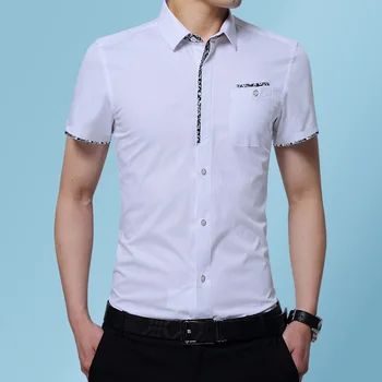Camisas masculinas coreano Moda Slim Fit Mens Camisa de Manga Curta a Nova Concepção Formal, Casual, Masculino, Vestido de Camisa Asiático Tamanho 5XL