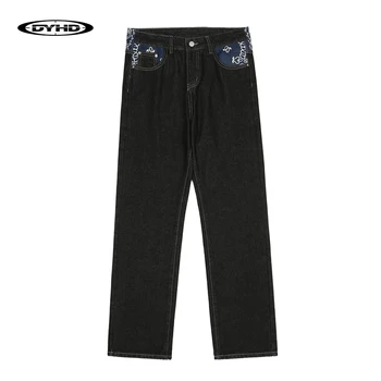 Cintura Caju Imprimir Letra Pactchwork Ripped Jeans Mens Streetwear Reta Lavado Retro Oversized Casual, De Jeans, Calças Unisex