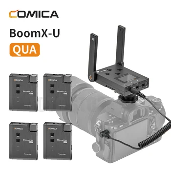 Comica BoomX-U QUA 4 Canais UHF Microfone sem Fio Microfone com 4 Transmissor para celular com Câmera de Vídeo de Entrevista ao Vivo Streaming
