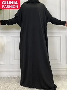 Cor sólida Algodão Mulheres Islâmicas Oração do Vestido de Muçulmano Abaya Dubai Bolso Manga Longa Túnica Oriente Médio, Turquia Ramadam Quimono