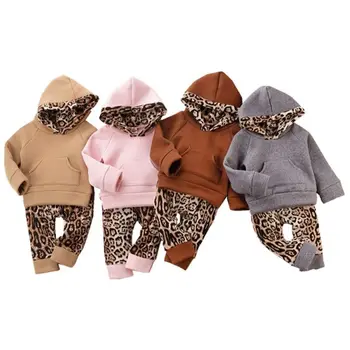 Crianças inverno leopard com capuz ternos recém-nascido de meninos meninas da criança terno outono roupas camisola roupa 2 conjuntos de peças para crianças