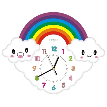 Crianças Sala de estar de Parede Relógio de Parede dos desenhos animados Mudo Relógios para Decoração de Casa arco-íris Bonito Relógios para o jardim-de-Infância Escola de Decoração