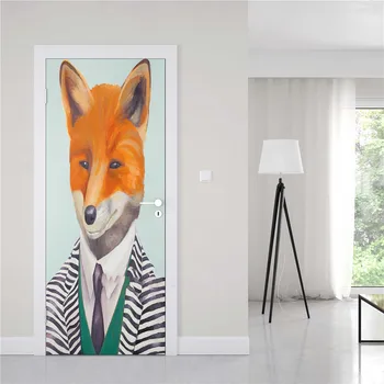 Criativo Fox Porta Etiqueta de Animais Engraçados papel de Parede de Arte Moderna Murais de PVC Impermeável Auto-adesivo para Decoração do Quarto Poster para Portas