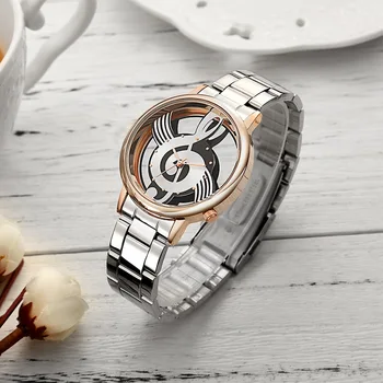 Criativo Nota Musical de Discagem Mulheres Relógio de Moda de Aço Inoxidável do Relógio de Quartzo Elegante e Simples de Ouro Tira Ladies Watch reloj mujer