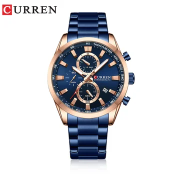 CURREN NOVA Banda de Aço Inoxidável relógio de Pulso dos Homens de marcas de Luxo Cronógrafo de Quartzo Relógios Impermeável 3ATM