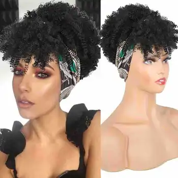 Curta Kinky Curly Cabeça Perucas para as Mulheres negras Afro Cachos Loiros Perucas com Cavidade Natural Cacheado Peruca de Cosplay Sintético Falsa o Cabelo