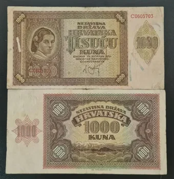 De 1941 a Croácia 1000 Kuna Original Notas XF (Fuera De uso Ahora Colecionáveis)