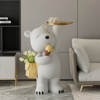 Decoração de casa de Decoração de Sala de estar Criativo do Som Bluetooth Bonito sorvete Mochila Urso Moderna, Piso de Resina FRP Ornamento Estátua