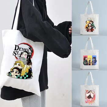 Demon slayer shopping bag tote da lona shopper reciclagem saco reutilizável bolsa sacola ecobag shoping bolsas ecologicas sacolas