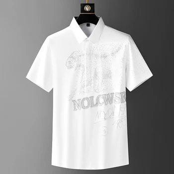 Designer sênior do novo quente diamante camisa de manga curta, adequado para homens 2023 verão nova elástico respirável camisa casual Homens