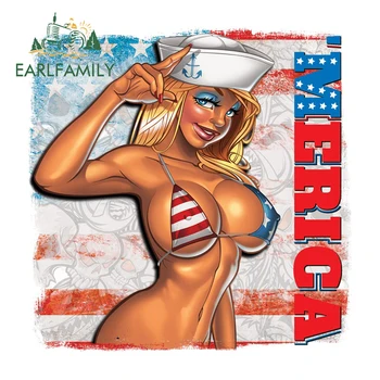 EARLFAMILY 13cm x 13cm Deixe a Liberdade Anel com uma Bandeira Americana em Vinil Adesivo de Carro Janela Tronco Garota Sexy Decalque Engraçado Estilo Carro
