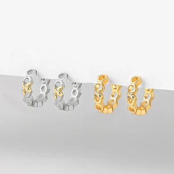 Exclusivo Design Geométrico do Favo de mel Círculo Brincos para as Mulheres a Moda da Cor do Ouro Misto de Abelha Hexágono Brincos Jóias