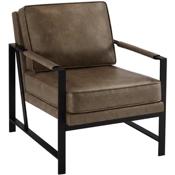 Faux Couro Moderno Sotaque Cadeira com Armação de Metal, Marrom Cadeiras para o Quarto de Espuma de Alta densidade de Enchimento de Móveis