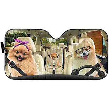 Fawn Pomerânia Carro da Frente pára-brisa óculos de Sol Novetly Engraçado Cão da Família de Animais Universal Ajuste do Raio UV Refletor para Carro, SUV, Van T